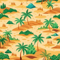 Obraz premium Seamless pattern of sandy beaches and palm-fringed coastlines, Generative AI