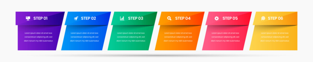 Vector Business Infographic Template with Abstract Design, Colorful, Icon and 6 Step. Suitable for Process Diagram, Presentations, Workflow Layout, Banner, Flow Chart, Infographic.