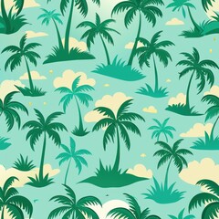Seamless pattern of tropical islands dotted with palm trees, Generative AI