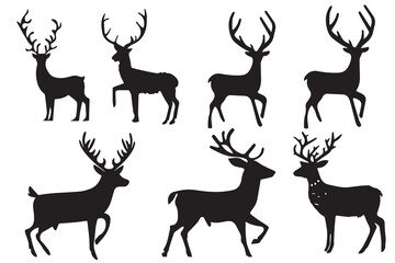 Deer silhouette vector set, Deer silhouette hunting silhouettes pack, Deer vector set, animals silhouette set, Black reindeer silhouettes, Deer vector set