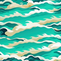 Fototapeta premium Seamless pattern of turquoise ocean waves and white sandy beaches, Generative AI