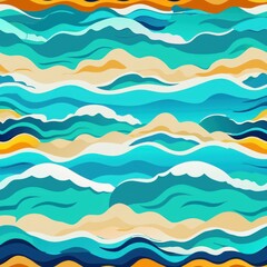 Fototapeta premium Seamless pattern of turquoise ocean waves and white sandy beaches, Generative AI
