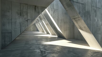 Concrete beams form a symmetrical pattern under sunlit rays