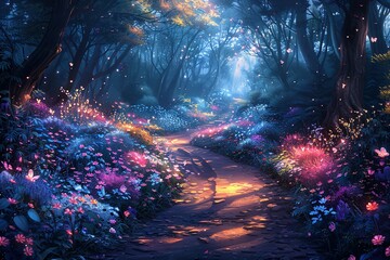 Fototapeta premium Fairylight Symphony: Fairies and Butterflies in a Colored Ballet