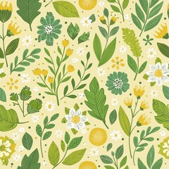 flower and leaves pattern, yellow background