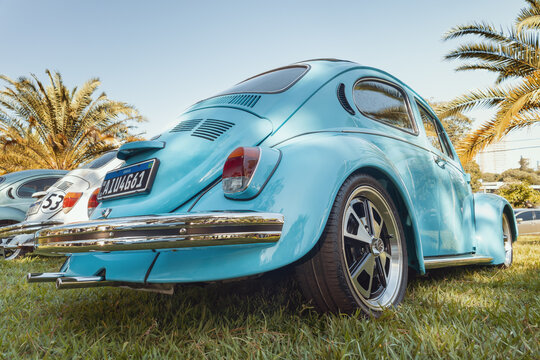 Vehicle Volkswagen Beetle Fusca 1974 on display at the monthly meeting of vintage cars in the city of Londrina, Brazil.	