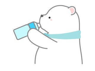 熱中症の予防や対策に関するベクターイラスト、水分補給をして熱中症対策をするシロクマ05