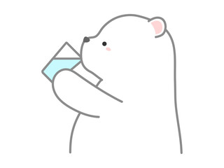 熱中症の予防や対策に関するベクターイラスト、水分補給をして熱中症対策をするシロクマ04