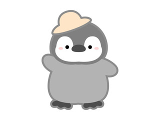 熱中症の予防や対策に関するベクターイラスト、帽子をかぶって出かけるペンギン