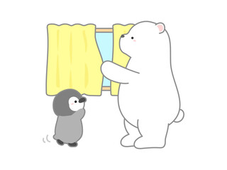 熱中症の予防や対策に関するベクターイラスト、カーテンを閉めて直射日光を遮り部屋の温度を下げる挿し絵02