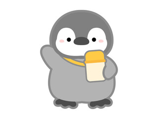熱中症の予防や対策に関するベクターイラスト、水筒を持ち歩くイメージのペンギンの挿し絵
