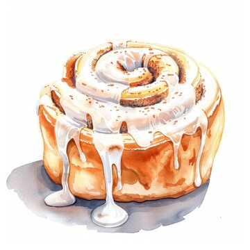 Cozy Watercolor Clipart Of A Steaming Hot Cinnamon Roll With Dripping Icing Comfortingly Delicious