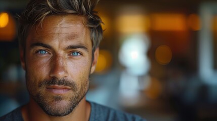 Fototapeta premium Close-up portrait of a handsome man with blue eyes