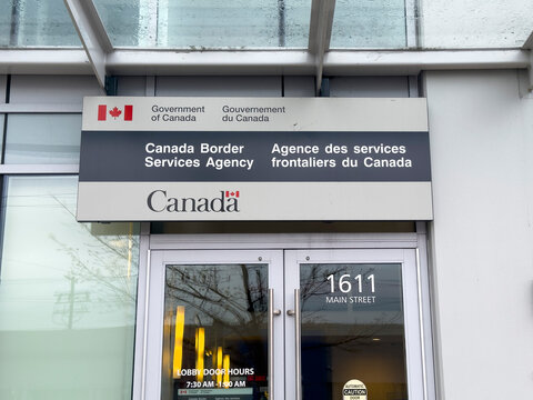 Vancouver, BC, Canada. May 2, 2024. Government of Canada, Canada Border Services Agency a federal law enforcement agency that is responsible for border control.