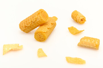 A bunch of sweet waffles. Sweet dessert. Crispy breakfast snack.