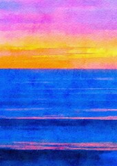 Sea Beach Sky Watercolor Illustration Art