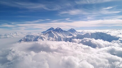 mountain landscape with snow and clouds