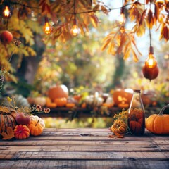 Seasonal table setup with festive autumn decoration, ready for a harvest party, AI Generative.