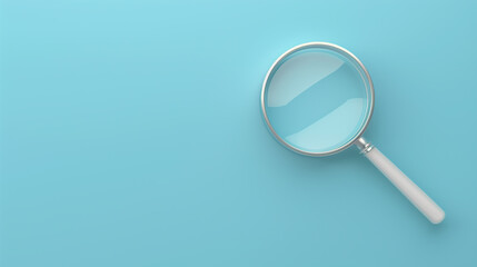 Magnifying glass on a blue background, Concepts of search, analysis, and discovery, Concept of inquiry, exploration, and detailed examination.