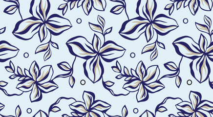 Floral pattern. Baroque wallpaper, damask. Seamless vector background. Blue flower