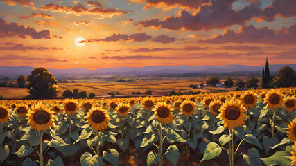 Field of cornflowers sunset scene summer nature hyperrealistic realness
