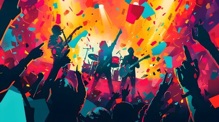 Music Festival with Vibrant Performers and Energetic Crowd