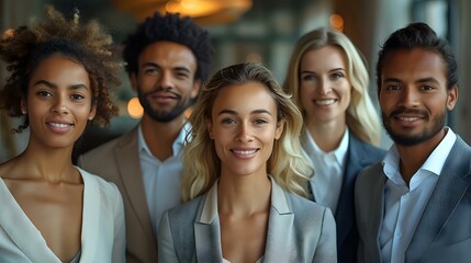 Obraz premium Positive collaboration: A joyful group in a modern office environment