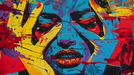 Fototapeta premium Surreal Pop Art Portrait with Vibrant Expressive Hands and Emotion