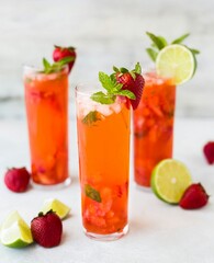 cocktail with strawberry and mint