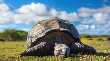 A giant Galapagos turtle, Galapagos islands, Ecuador - obrazy, fototapety, plakaty