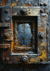 Rustic Reverie: Close-Up of an Aged Metal Door with Weathered Texture