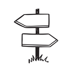Board doodle. Empty road direction sign. Doodle sketch style
