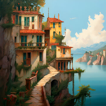 alloro art building sunset plants tree flower queen aground blue sky and sunset, generate ai