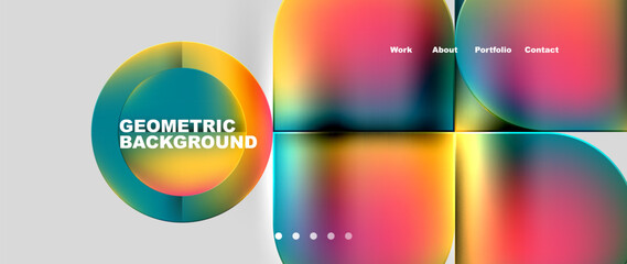 A vibrant geometric background featuring colorful circles on a white backdrop. Perfect for a brand event or logo design, with a focus on colorfulness and graphics