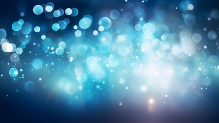 Abstract blue bokeh lights on a dark background, Concept of mystery, celebration, and festive atmosphere.