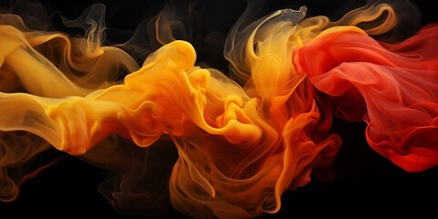 Yellow smoke mixed with red on a black background, in creative abstract style