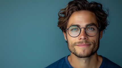 Tranquil and Relatable: Portrait of a Cheerful Young Person in Blue