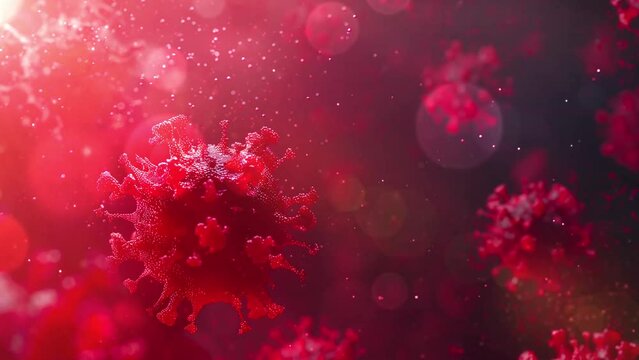 microbiology illustration. animation red coronavirus cells covid. 3d rendering . seamless looping overlay 4k virtual video animation background