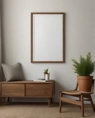 Blank poster frame mock up in scandinavian style living room interior, modern living room interior background