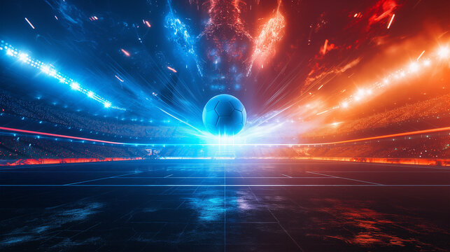 Luxury of Football stadium 3d rendering with red and blue light isolation background, Illustration