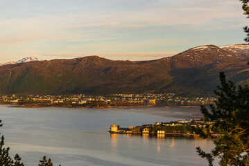 top view of Alesund during a sunset in a sunny evening, Norway