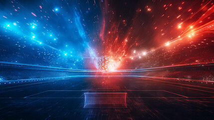 Fototapeta premium Luxury of Football stadium 3d rendering with red and blue light isolation background, Illustration