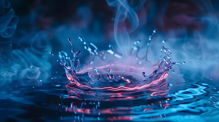water splashes and waves with smoke effects and neon lighting