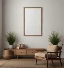 Mockup poster frame on the wall of living room. Luxurious apartment background with contemporary design. Modern interior design