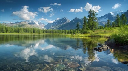 Tranquil mountain lake reflecting the beauty of nature