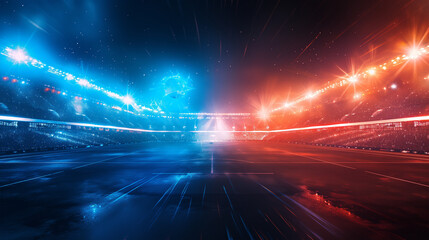 Luxury of Football stadium 3d rendering with red and blue light isolation background, Illustration