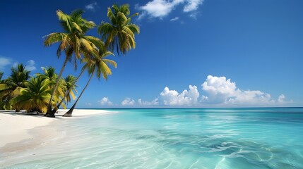 Tropical paradise with crystal clear waters and swaying palms