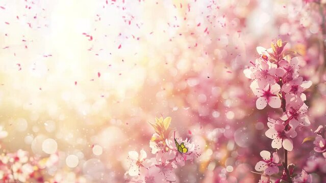 abstract spring border background with pink blossom. seamless looping overlay 4k virtual video animation background