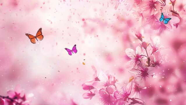 spring border background with beautiful pink blossom. flowers seamless looping overlay 4k virtual video animation background