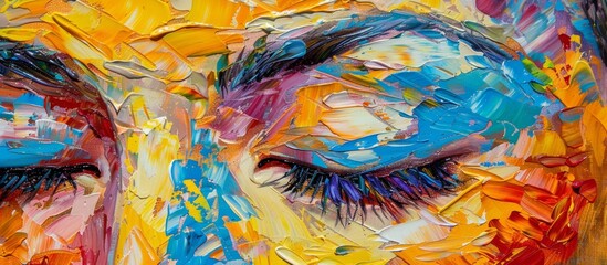 Colorful and striking painting capturing a woman's eyes in bright and vibrant colors, close-up and detailed